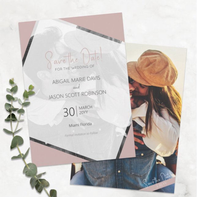 Invitation Étudier le mariage Enregistrer la date avec la pho (Modern Minimalist Taupe Wedding Save the Date with Full-Color Photo)