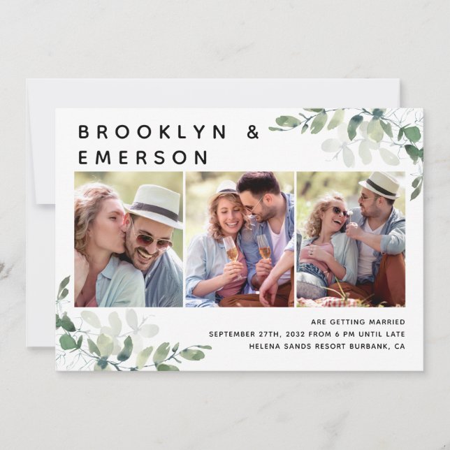 Invitation Eucalyptus 3 Photo Code QR Mariage (Devant)