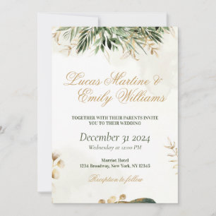 Invitation Eucalyptus à l'aquarelle verdure or Neustra Boda