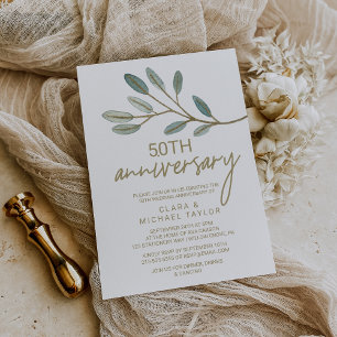 Invitation Eucalyptus à Veines Dorées 50e Anniversaire de Mar