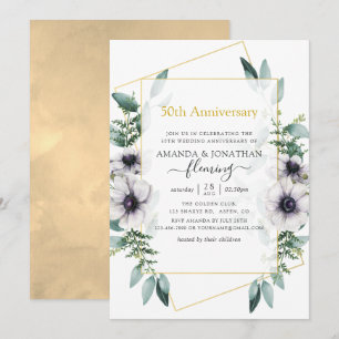 Invitation Eucalyptus Anémone géométrique 50e anniversaire