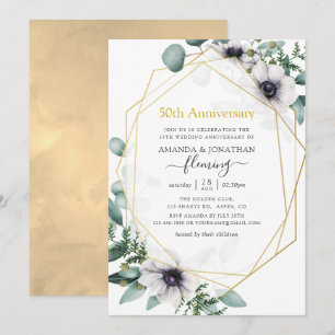 Invitation Eucalyptus Anémone géométrique 50e anniversaire