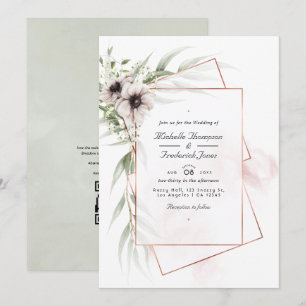 Invitation Eucalyptus Anémone Géométrique QR Code RSVP Mariag