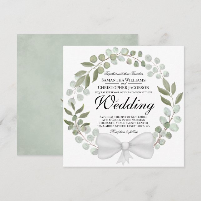 Invitation Eucalyptus aquarelle et Mariage de couronne de feu (Devant / Derrière)