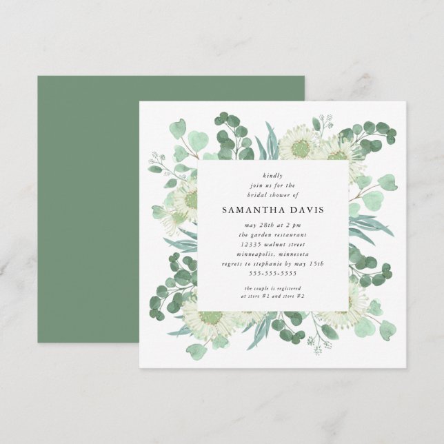 Invitation Eucalyptus Aquarelle Feuillage Fête des mariées fl (Devant / Derrière)