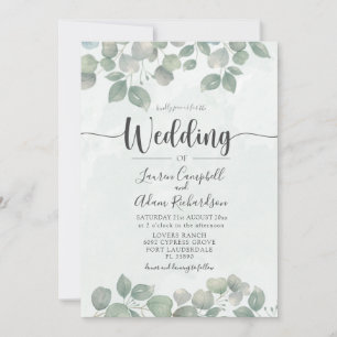 Invitation Eucalyptus aquarelle Sage Mariage vert