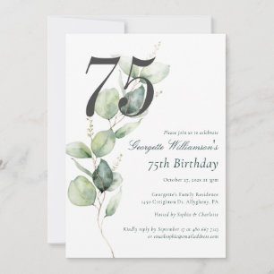 Invitation Eucalyptus Aquarelle Script 75e Anniversaire