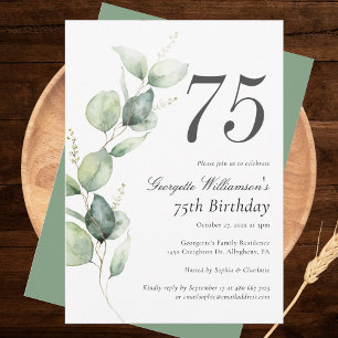 Invitation Eucalyptus Aquarelle Script 75e Anniversaire