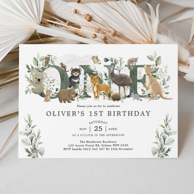 Invitation Eucalyptus australien Animaux 1er anniversaire (Créateur téléchargé)