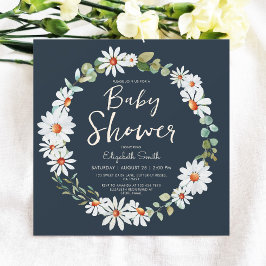 Invitation Eucalyptus & Baby shower bleu marine