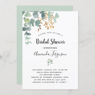 Invitation Eucalyptus blanc or vert vert élégant douche nupti