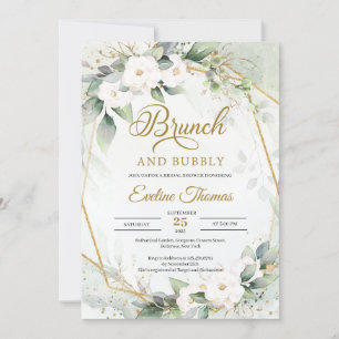 Invitation Eucalyptus blanc roses brunch or et bulle