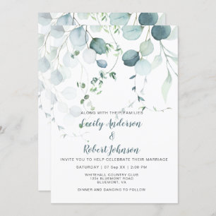 Invitation Eucalyptus bleu et gris blanc