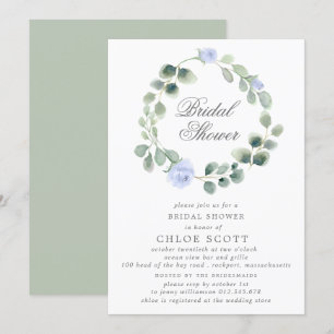Invitation Eucalyptus Blue Floral Wreath Fête des mariées