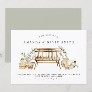 Invitation Eucalyptus Bohemian Baby shower Sage Green 