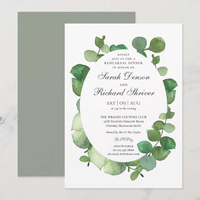 Invitation Eucalyptus Boho Verdure Dîner De Répétition Floral (Devant / Derrière)