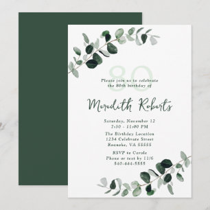 Invitation Eucalyptus Botanical Greenery 80e anniversaire