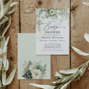 Invitation Eucalyptus Botanique Aquarelle Baby shower vert