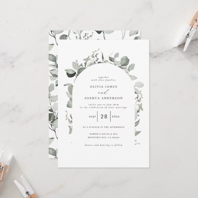 Invitation Eucalyptus botanique élégant photo simple mariage (Devant/Arrière en situation)