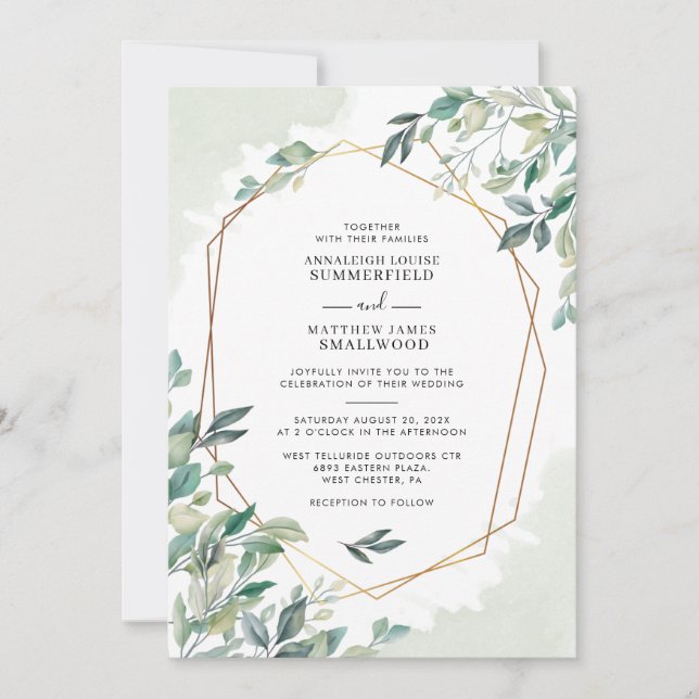 Invitation Eucalyptus Botanique Mariage moderne (Devant)