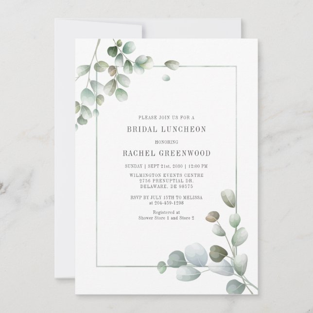 Invitation Eucalyptus Bridal Luncheon Aquarelle Succulent (Devant)