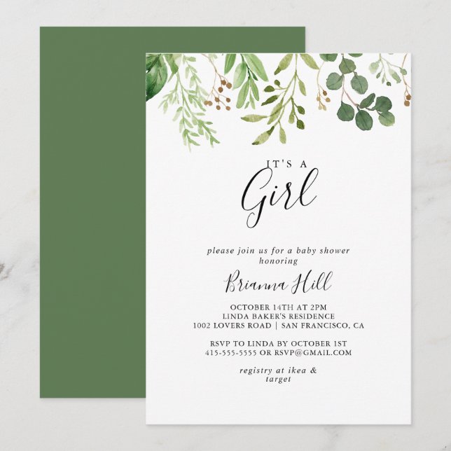 Invitation Eucalyptus Brown Floral C'est un Baby shower de fi (Devant / Derrière)