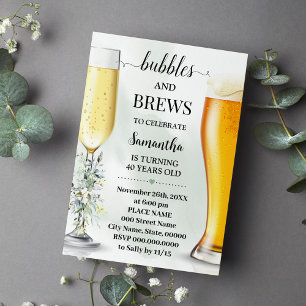 Invitation Eucalyptus Bubbles and Brews Adultes Anniversaire