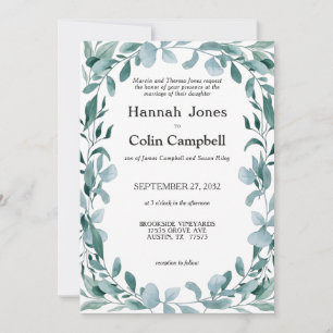 Invitation Eucalyptus Cadre vert bleu Mariage