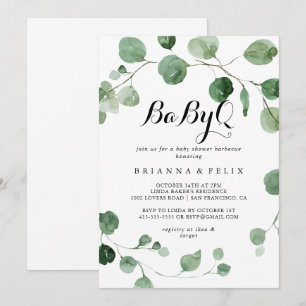 Invitation Eucalyptus calligraphie BabyQ Baby shower Barbecue