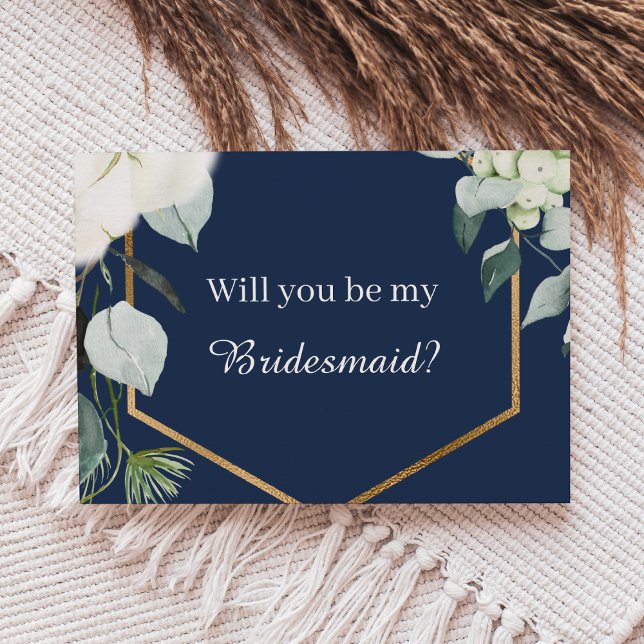 Invitation Eucalyptus Cotton Navy Moderne Bridesmaid Proposit (Créateur téléchargé)