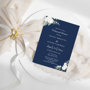 Invitation Eucalyptus Cotton Navy Moderne v2 Dîner de répétit