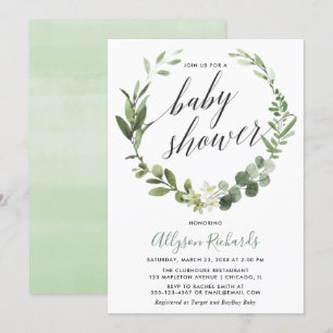 Invitation Eucalyptus couronne baby shower neutre