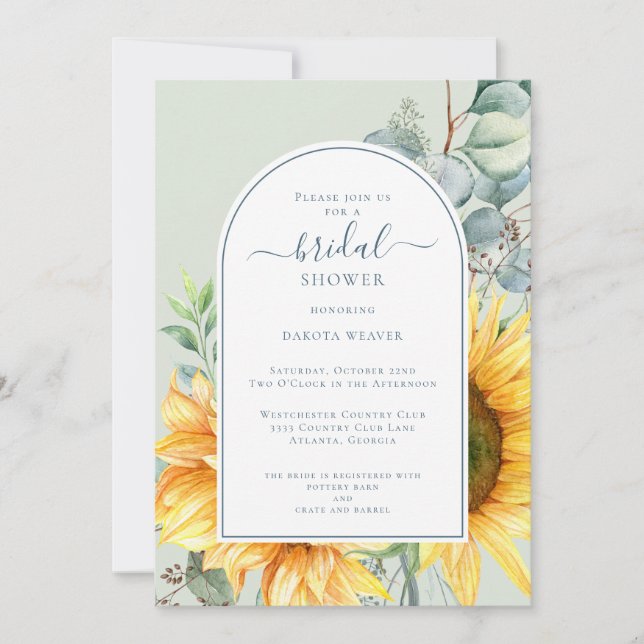 Invitation Eucalyptus de tournesol en aquarelle Fête des mari (Devant)