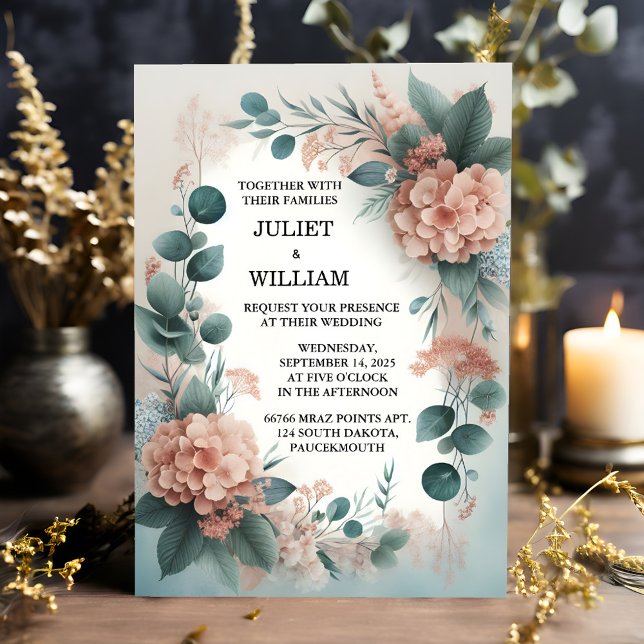 Invitation Eucalyptus Dentelle Tulle Pastel Dusty Mariage ble (Créateur téléchargé)