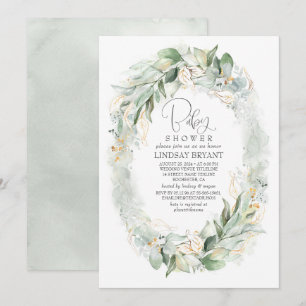 Invitation Eucalyptus d'or Baby shower Boho Wreath