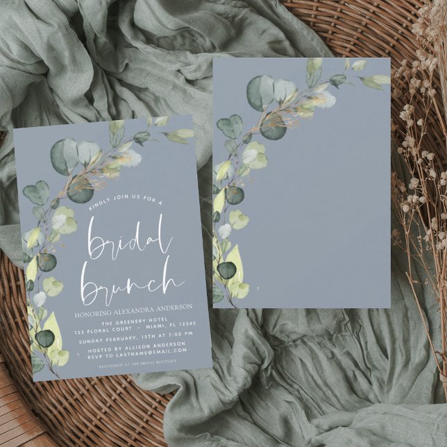 Invitation Eucalyptus Dusty Blue Bridal Brunch Douche (Créateur téléchargé)