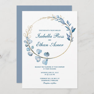 Invitation Eucalyptus Dusty mariage bleu et or