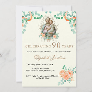 Invitation Eucalyptus Écriture Religieux Anniversaire Rosaire