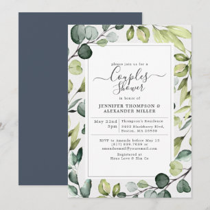 Invitation Eucalyptus Élégant Avec Couples Verdoyants Douche
