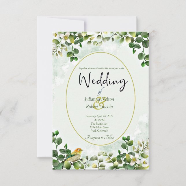 Invitation Eucalyptus élégant en vert et or mariage Invit (Devant)