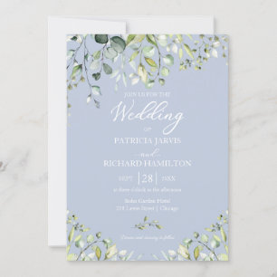 Invitation Eucalyptus Elégant Vert Mariage Dusty Bleu