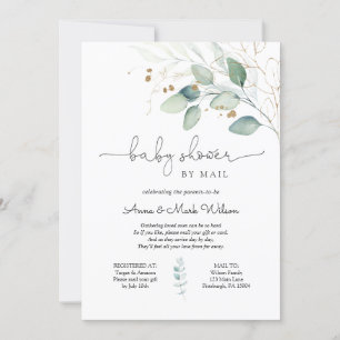 Invitation Eucalyptus et Baby shower d'or par courrier