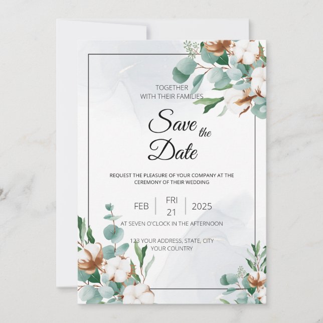 Invitation Eucalyptus et Coton Bliss (Devant)