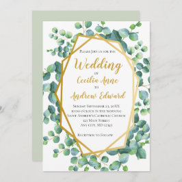 Invitation Eucalyptus et Gold Frame Mariage floral vert