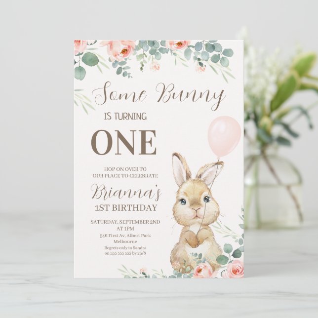 Invitation Eucalyptus et rose florale Un peu de lapin Anniver (Debout devant)