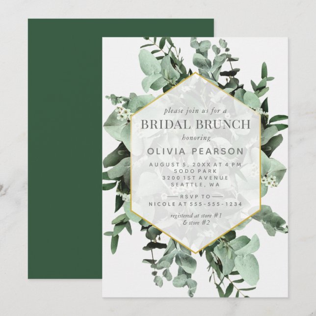 Invitation Eucalyptus et verdure Aquarelle Brunch nuptial (Devant / Derrière)