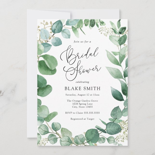 Invitation Eucalyptus et verdure nuptiale douche (Devant)