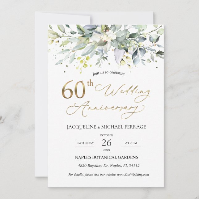 Invitation Eucalyptus feuillage 60e anniversaire de Mariage (Devant)