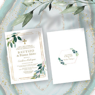 Invitation Eucalyptus Feuille espagnol 1er anniversaire Baptê