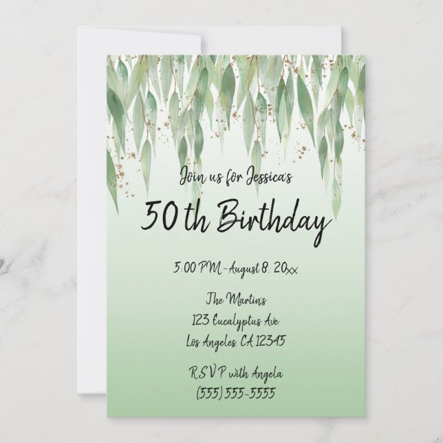 Invitation Eucalyptus Feuille Green Ombre 50e anniversaire (Devant)
